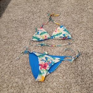 Reversible Floral And Blue Bikini